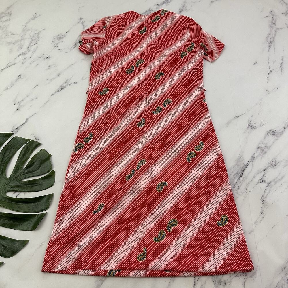 Womens Vintage 80s Shift Dress Size L Red Stripe Paisley Floral Midi Stretch - Picture 9 of 12